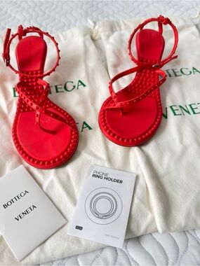 Bottega Veneta Dot Ankle Strap Sandals Tomato Red EU 36.5 w/ Box